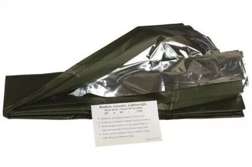 Mil-Tec Survivaldecke Silber/Oliv 215x130cm Rettungsdecke Schutzdecke  NEU