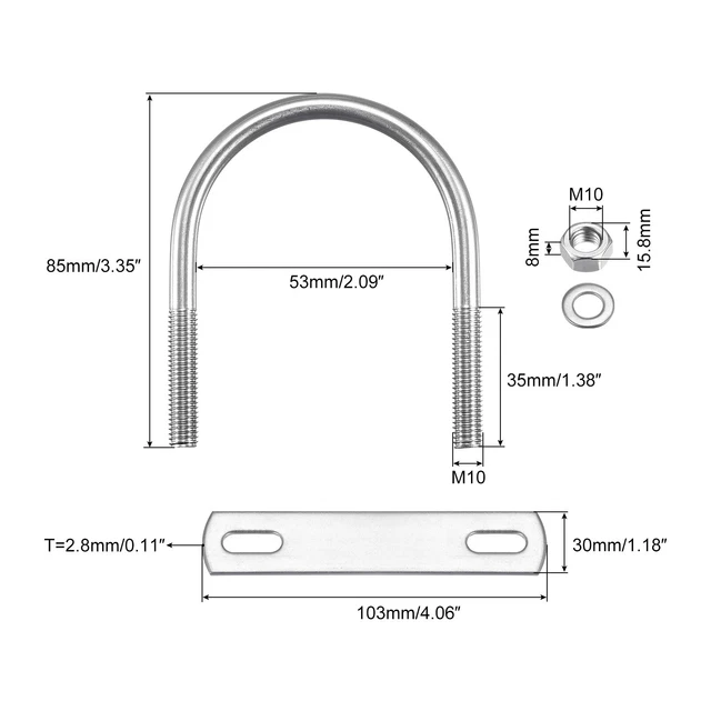 sourcing map Cuadrados U Pernos 3-1/2 (90 mm) Interior Ancho 180mm Longitud Carbono Acero M8 con Tuercas, Marco Placa, Redondas Arandelas sourcing map Cuadrados U Pernos 3-1/2 (90 mm) Interior Ancho 180mm Longitud Carbono Acero M8 con Tuercas, Marco Placa, Redondas Arandelas