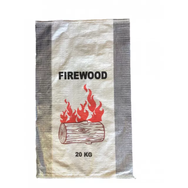 Pack of 100 - Woven PP - Printed Transparent Sides Firewood Bag 56 x 91 CM