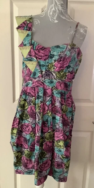 Abito estivo multicolore floreale corto cotone peplum taglia 14