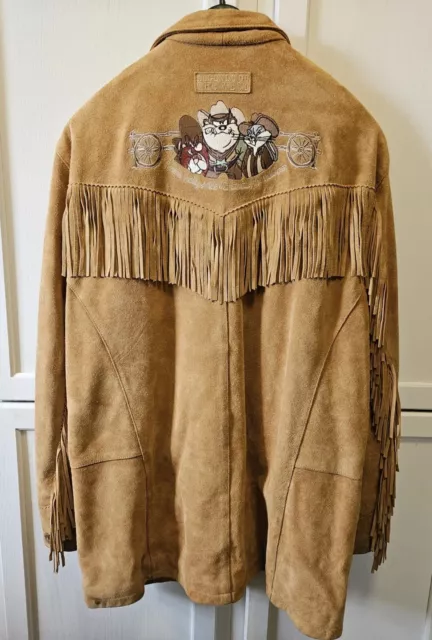 1995 Warner Brothers Western Fringed Leather Jacket With Character Graphic