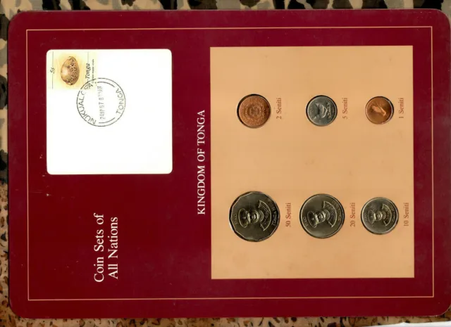 Coin Sets of All Nations Tonga W/card UNC 1,2,10,20,50 Seniti 1990 10 Senti 1981