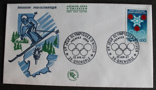 Jeux Olympiques -  DOF  LE DAUPHIN . JEUX OLYMPIQUES GRENOBLE 1968 Illustration M Chevalier Carte Avec Feutrine 2047505510