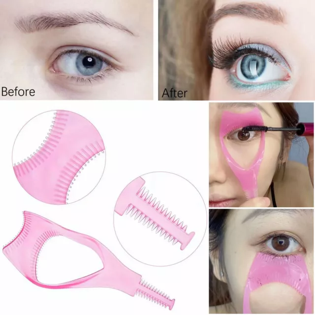 3 in 1 Eyelash Brush Curler Mascara Guard Applicator Tools Stencil Shield Guide