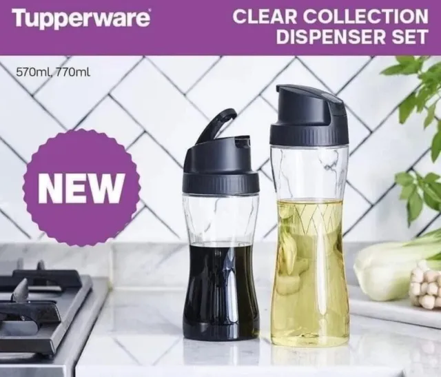 Tupperware Clear Collection Condiserve Dispensers x 2 Oil Dressing Vinegar NEW