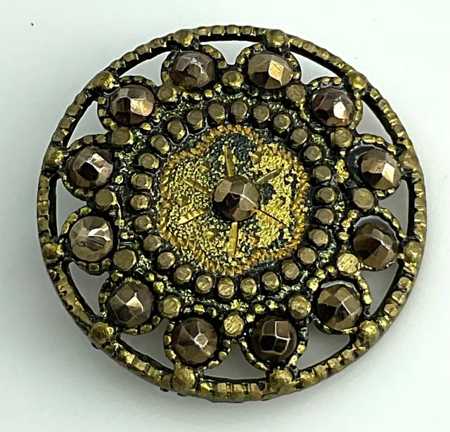 Antique Pierced Metal Cut Steel Floral Button Old Medium Vicotian