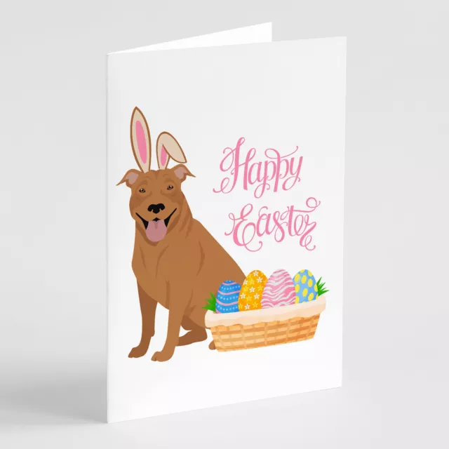Red Pit Bull Terrier Easter Greeting Cards Envelopes Pack of 8 WDK4933GCA7P