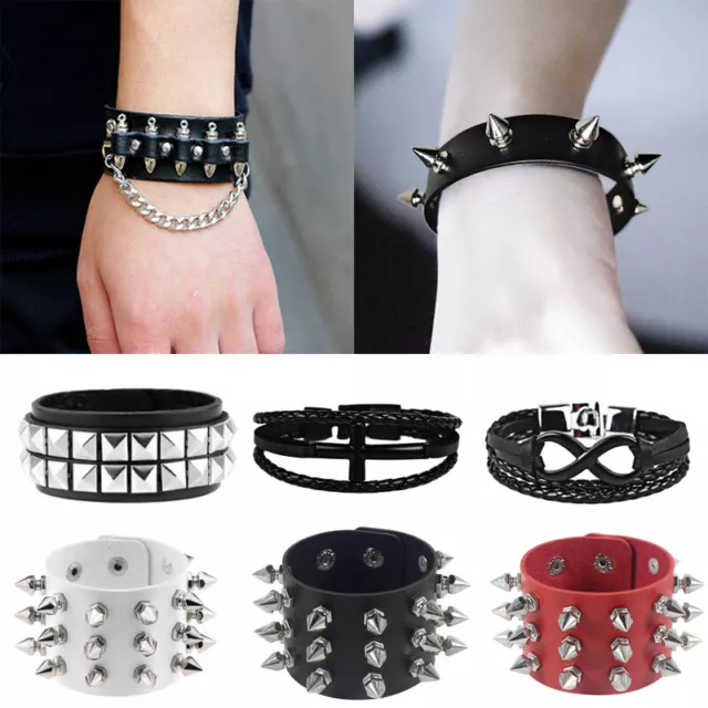 Punk Rivet Leather Cross Gothic Bracelet Women Men Wristband Bangle Jewelry Gift