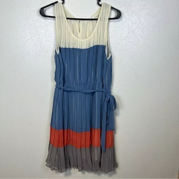 Blu Pepper Sleeveless Knee Length Pleated Dress Multicolor Color Block Easter L