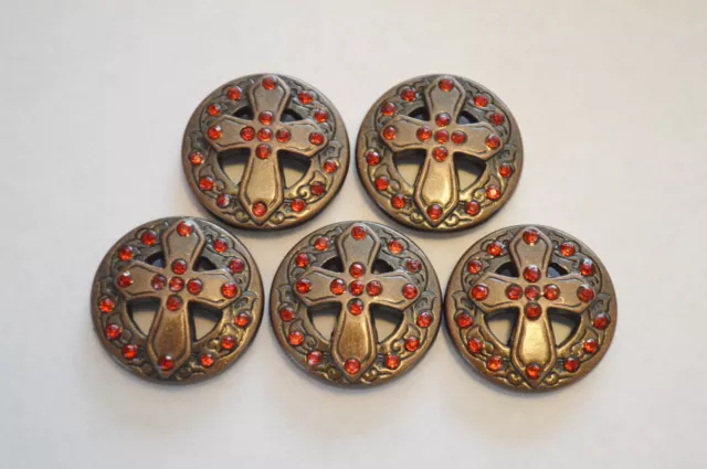 Menge Von 5 Enmon Strass Kreuz Concho Leder Western Rund Gürtel Tack