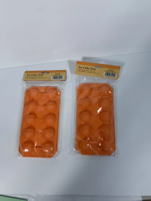 Halloween Pumpkin Ice Cube Trays Flexible Plastic Candy Chocolate Molds Lot Of 2