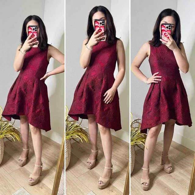 Shoshanna Midnight Coraline Red Jacquard Texture Hi Low Hem Mini Dress US 6