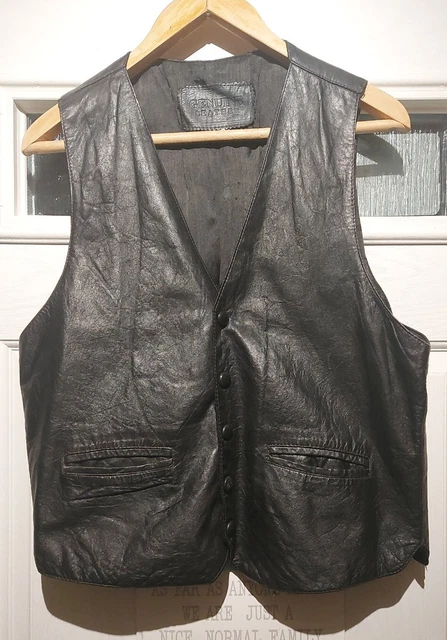 Gilet vintage in pelle da uomo szxxl (pit to pit 20 pollici) nero motociclista?