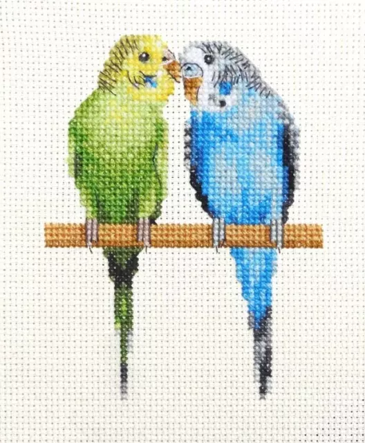 2 BUDGERIGARS, BUDGIE Aviary Bird counted cross stitch kit Embroidery Sewing Art