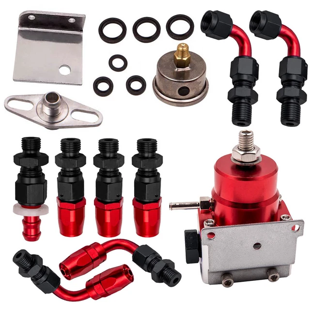 UNIVERSAL ADJUSTABLE FUEL Pressure Regulator Kit 100PSI Oil Gauge AN6 ...