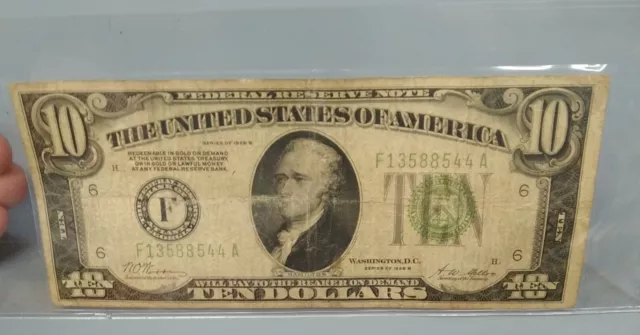 1928-B $10 Dollar Bill  Federal Reserve Green Note Us Ten Dollar Atlanta Ga