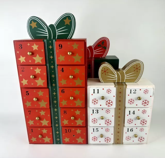 Wooden Gift Present Box Shaped Advent Calendar For 24 Days Christmas Xmas Decor