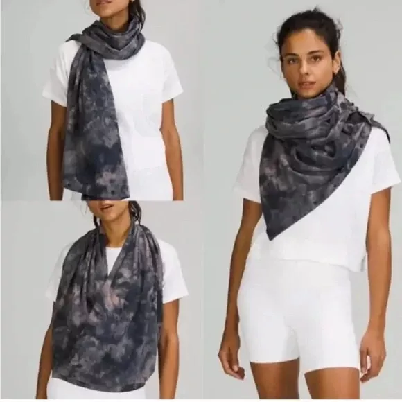 NWT New Women Lululemon Customizable Snap Scarf Diamond Dye Grey Soft DD5R $68