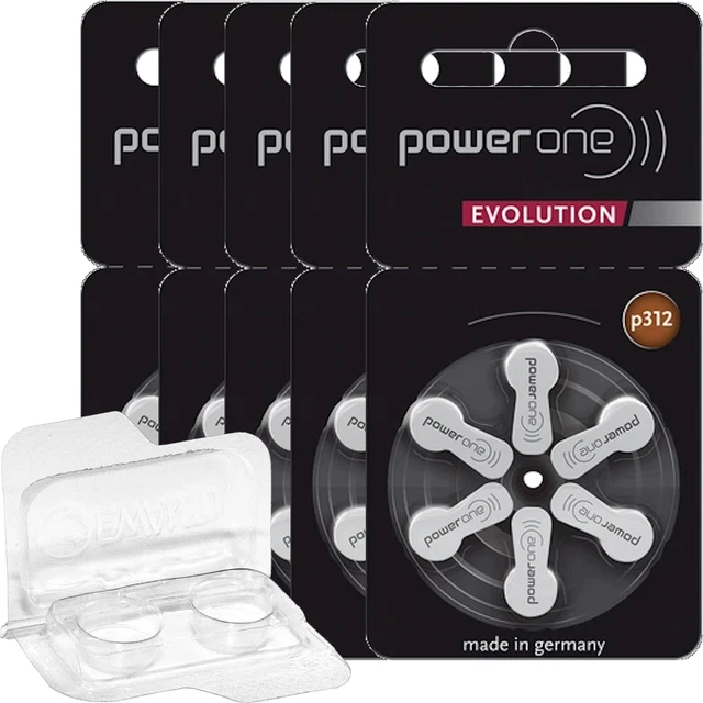 30 batterie per apparecchi acustici Power One Evolution P312 con scatola di...