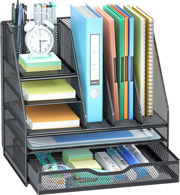 Desk Organizer with Vertical File Holder 5-Tier Paper Letter Tray Organizer with
