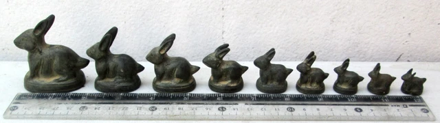 SUPERB! Bronze Opium Weight Set 9 Good Luck Rabbits