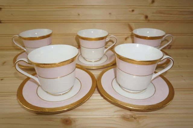 Mary Kay China Pink Gold (5) Cups, 3" & (5) Saucers, 5 7/8"