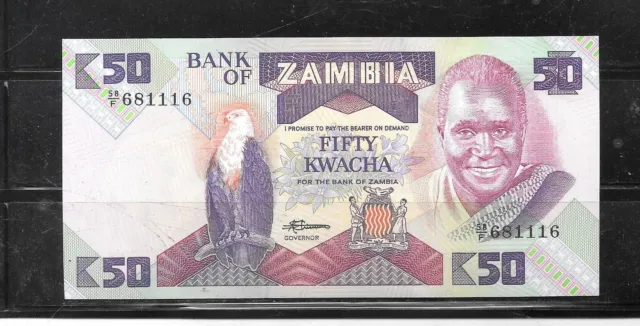 ZAMBIA #28a 1986 50 KWACHA XF CIRCULATED OLD BANKNOTE PAPER MONEY  BILL NOTE