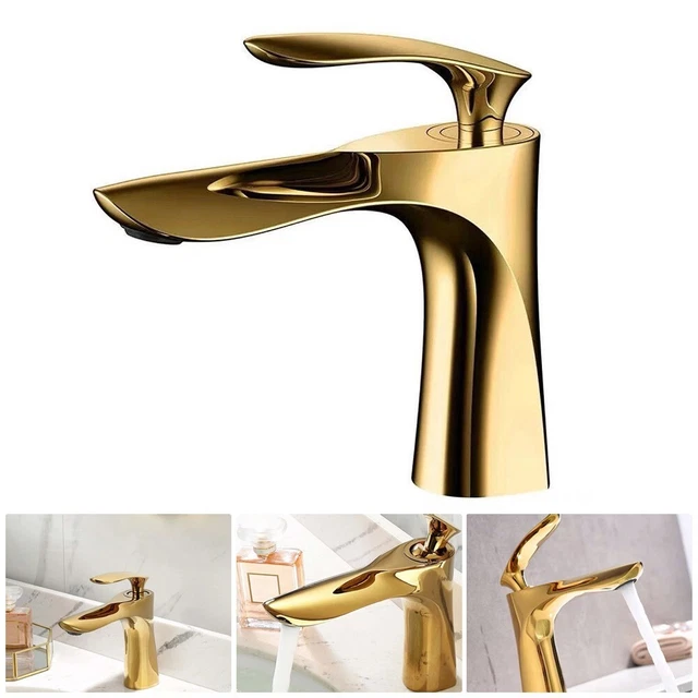 Deck montiert Gold Messing Waschbecken Wasserhahn mit Keramikventil Eingriff