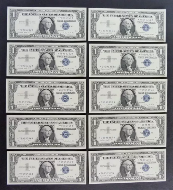 Lot 0f 10 One $1 Dollar 1957A Silver Certificate Star Notes 9 Consecutive Serial