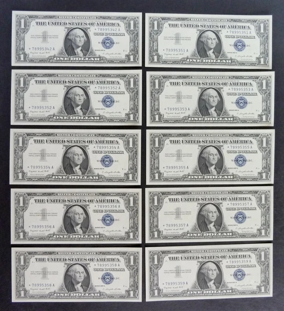 Lot 0f 10 One $1 Dollar 1957A Silver Certificate Star Notes 9 Consecutive Serial