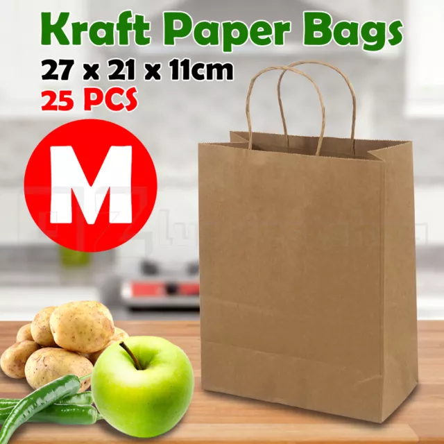 100X BULK Kraft Paper Bags Brown Gift Shopping Carry Craft Retail Bag Reusable~