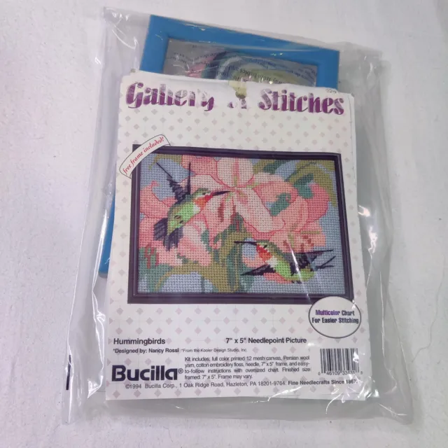 Kit de aguja Bucilla colibríes de Nancy Rossi 7 X 5 1994 con marco