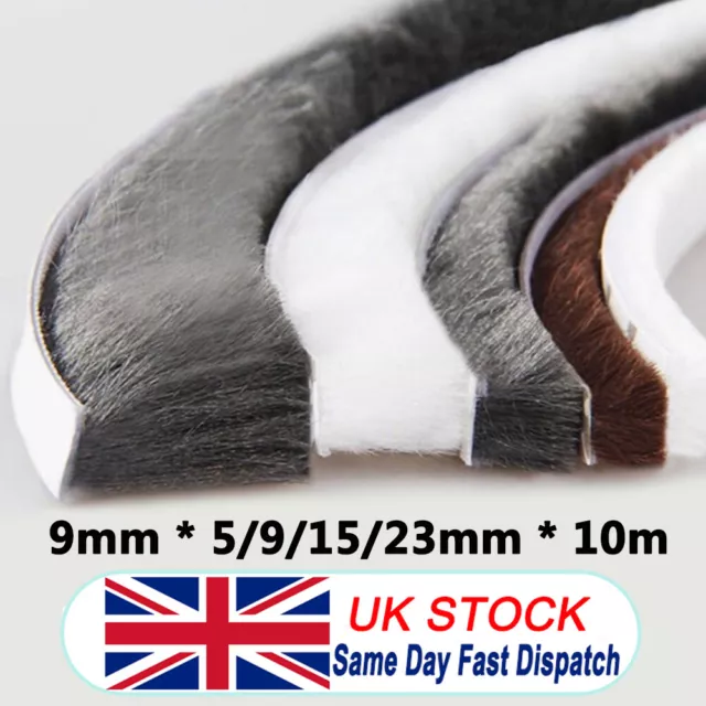 10M Draught Excluder Brush Strip Self-Adhesive Casement Door Window Seal Tape UK