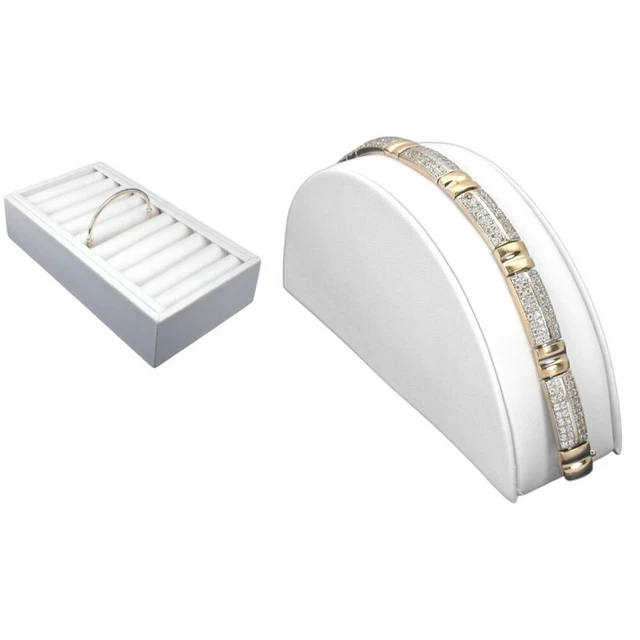 White Faux Leather 9 Bangle Bracelet, White Faux Leather Bracelet Half MoonKit
