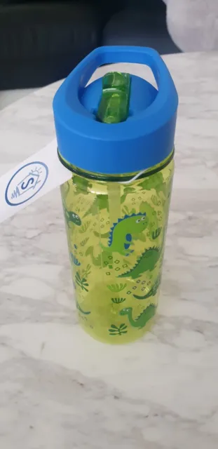 Botella de dinosaurios  VERDE Niños Jugo Paja de Agua Bebida Verano 500 ml