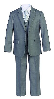 Magen Boys gray FORMAL SLIM FIT suit 7 pcs set coat,vest,pant,shirt,clip tie