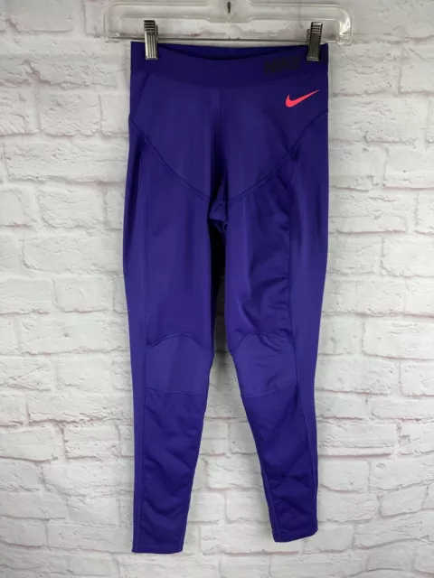 Nike Dri-Fit Pro Hyperwarm Women's Purple Compression Tights Full Length Size XS