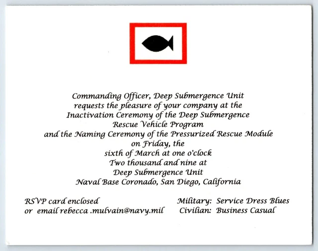 US Navy DSRV-2 Avalon, deep-submergence vehicle Inactivation, Invitation (2009)