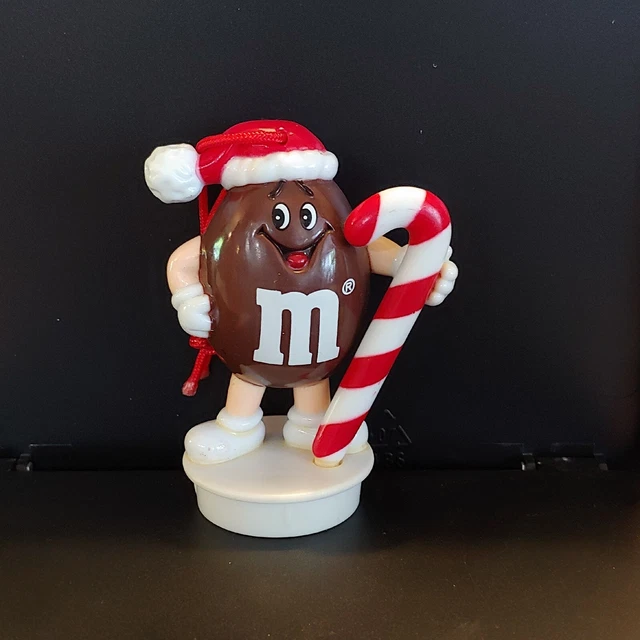 Vintage 1993 Brown Peanut M&M Candy Cane Santa Hat Christmas Ornament Topper ~3"