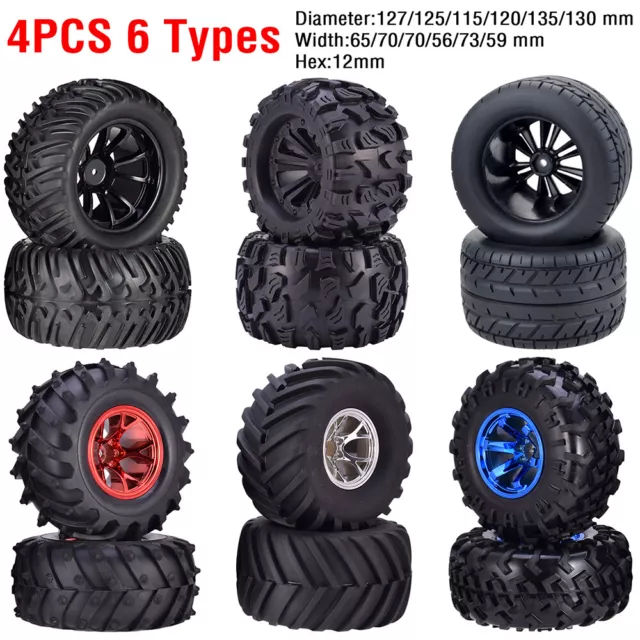 4x RC 12mm Hub Wheels Tires Tyre for 1/10 Monster Truck Traxxas Scx10 HPI Cars