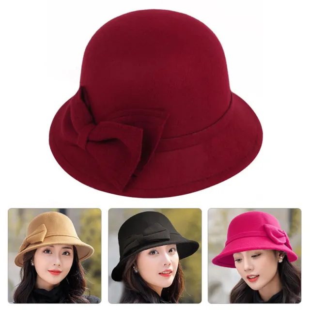 Fashion Women Ladies Large Felt Jazz Wide Brim Hat Bowknot Caps Headdress Gifts
