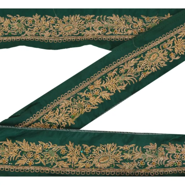 Sanskriti Vintage Green Sari Border Hand Beaded Indian Craft Trim Sewing Lace