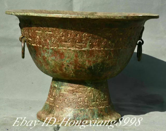 Antique Old Bronze Ware Dynasty Beast Pattern Double Ring Sacrificial vessel Pot