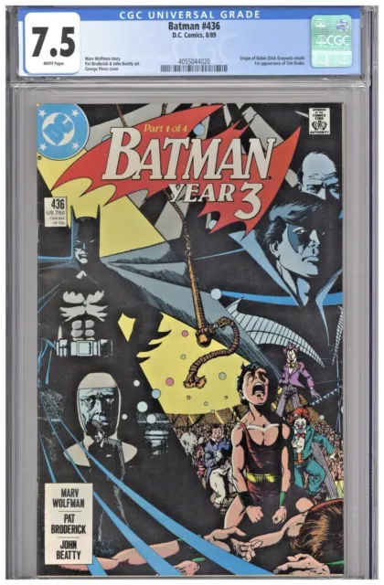 Batman #436 CGC 7.5 Year 3 Part 1 1st appearance Tim Drake Origin Robin 1989 WP