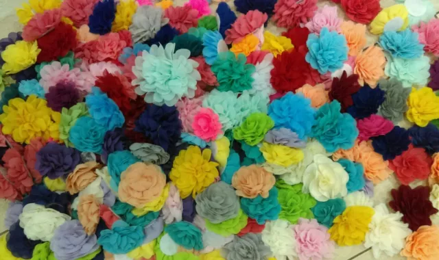 Joblot x250 Fabric Flowers Diy Hair Accessories crafts multi colour & size