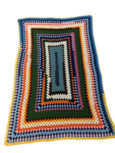 Handmade Granny Multicolor Crochet Knit Throw Blanket 41x62 Roseanne Retro Boho