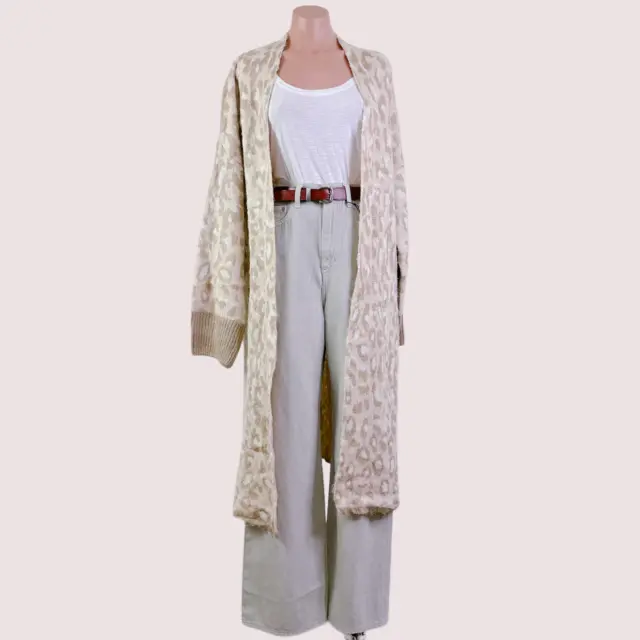 Topshop Leopard Animal Print Open Front Cardigan Duster Sweater Tan size 4 6 NWT