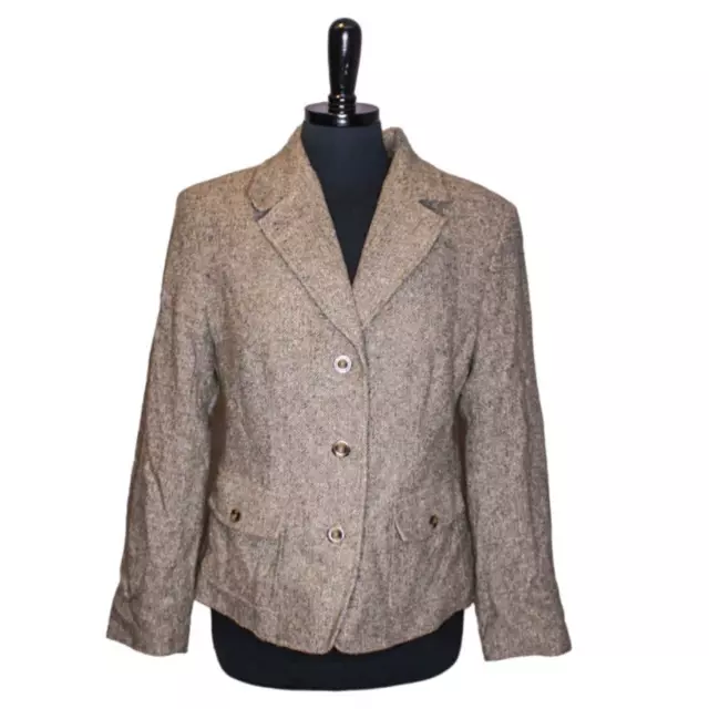 L.L. Bean Wool Silk Tweed Blazer Jacket Beige Tan Green Size M