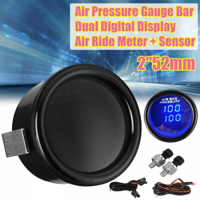 52mm Air Pressure Gauge Dual Digital Display + 1/8NPT Sensor Air Ride Suspension