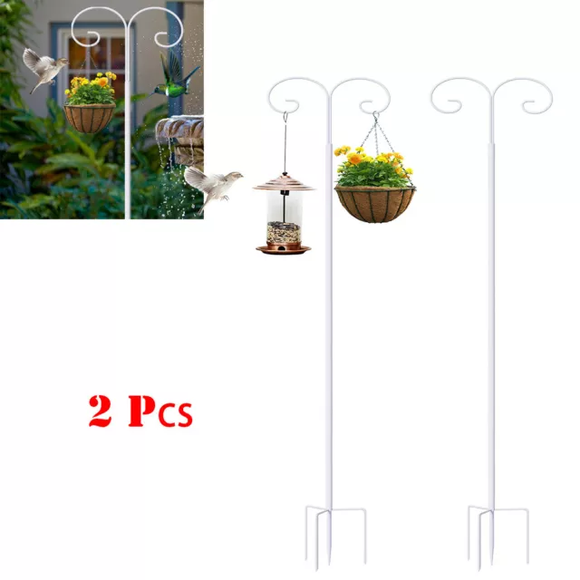 2x Thick Shepherd Hook Metal Outdoor String Light Pole 55'' to 95''Adjustable UK